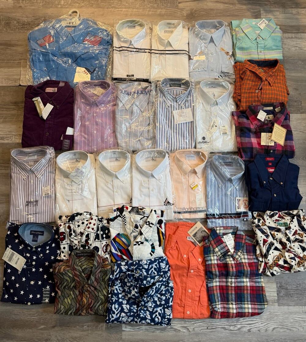 Lot of 27 Vintage 1990s Men’s Shirts NEW NOS Deadstock Mixed Brands Sizes